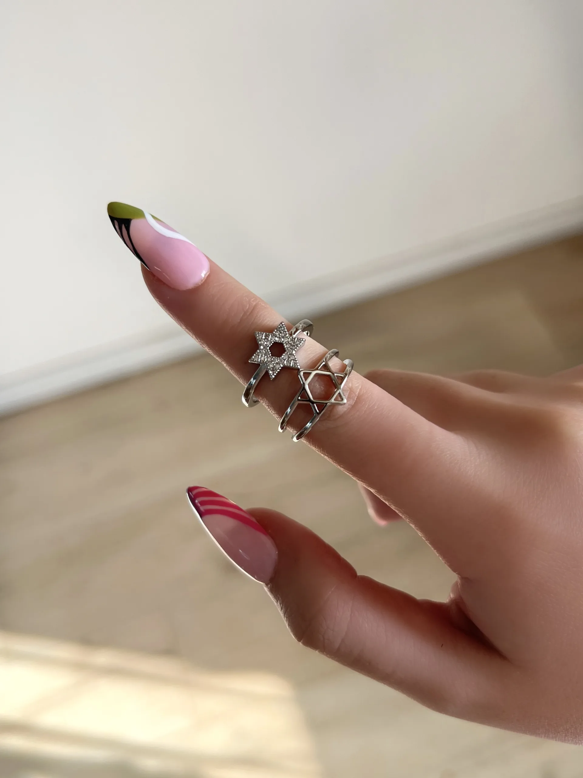 טבעת מגן דוד עדין משובץ - Image 3